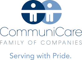 Communicare Logo of Two People over Silhouette